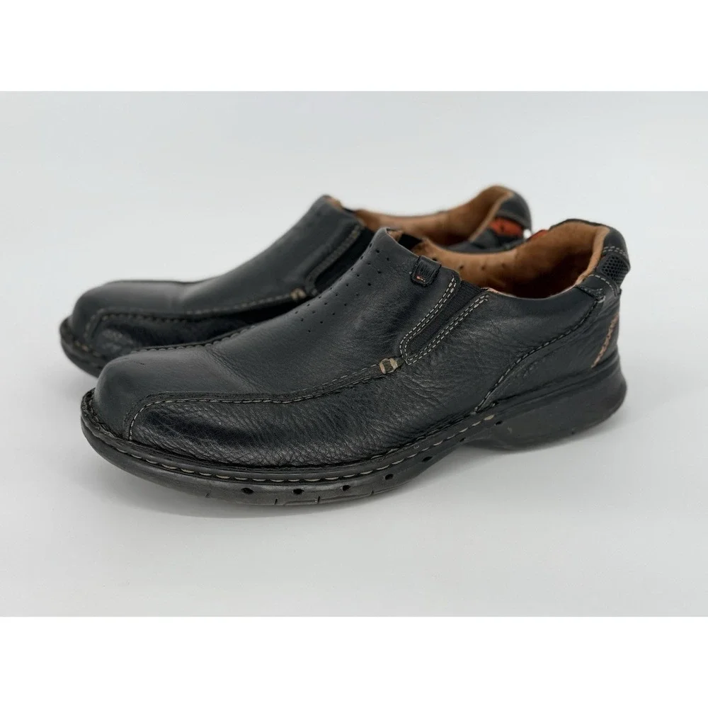 Clarks Unstructuredm Un.Seal Mens Black Leather Slip-On Comfort Shoes Size 9.5